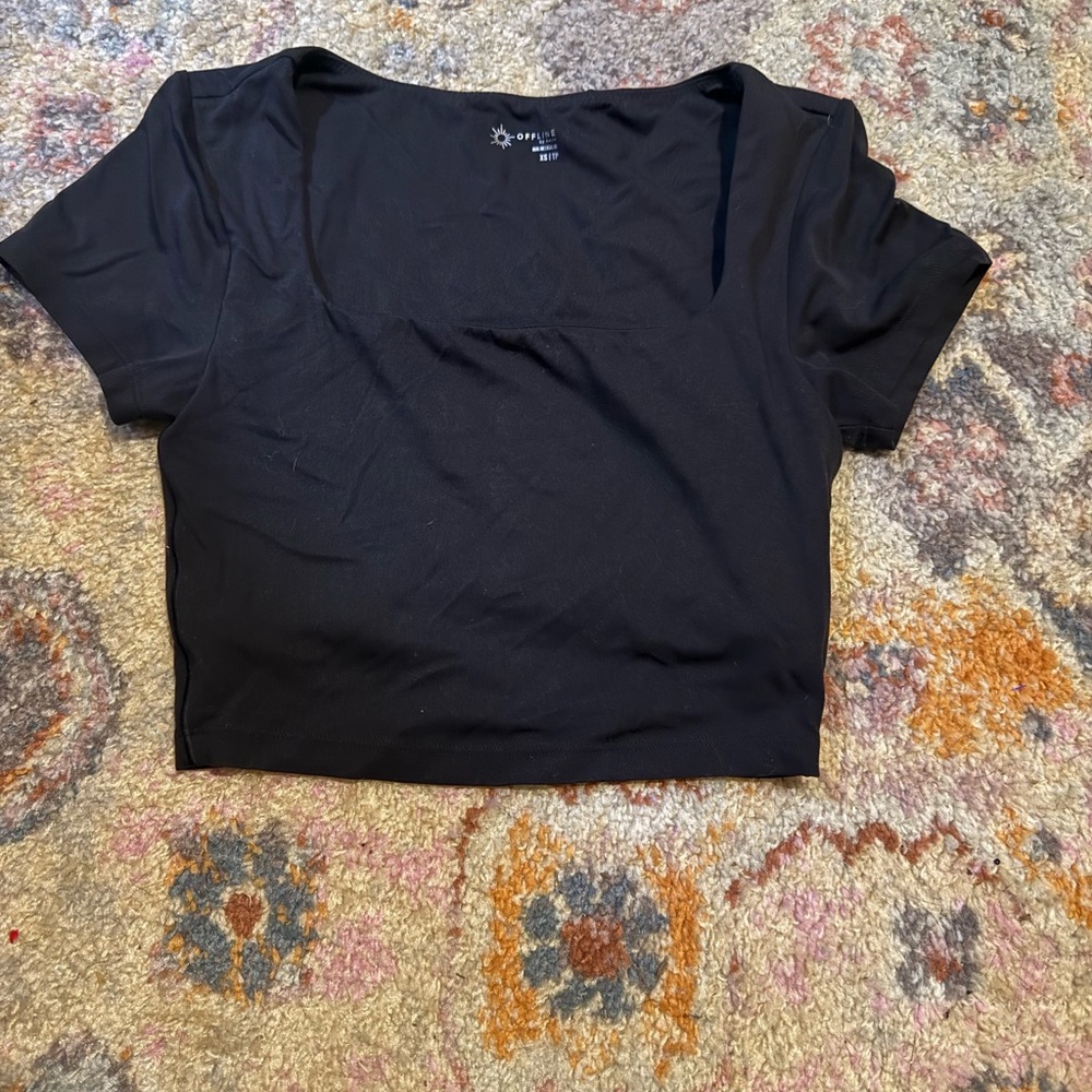 aerie Black Square-Neck Crop Top